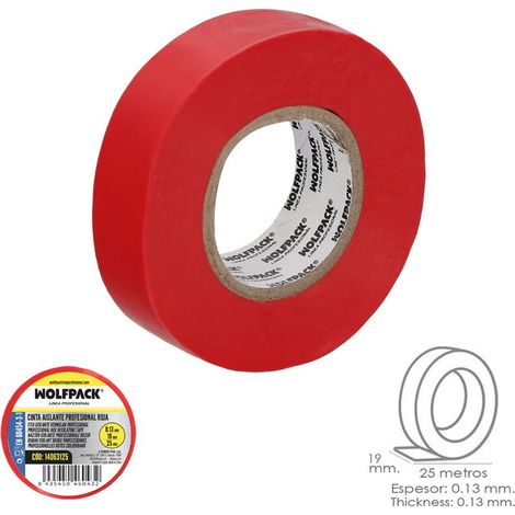 Cinta Aislante Profesional Roja Espesor 0.13 mm. Ancho 19 mm. Rollo 25 Metros