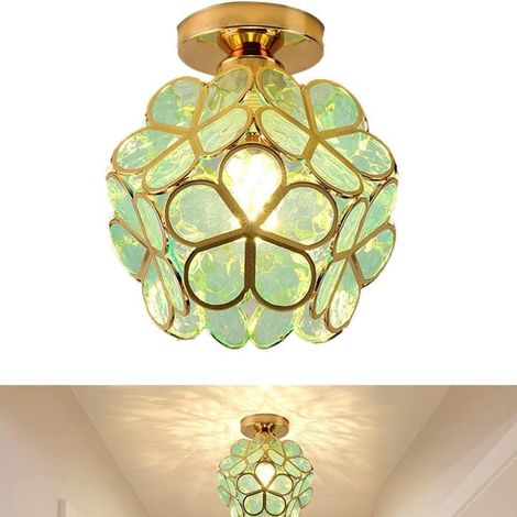 Suspension en verre en forme de fleur de cerisier, abat-jour rose clair en forme de pétales, pour couloir et salon, verte (1/5)