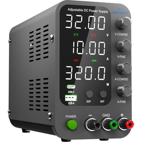 Alimentation CC variable, 032V 010A commutation réglable, alimentation régulée CC avec charge rapide USB et type-C, bouton d'encodeur, interrupteur marche/arrêt de sortie, affichage LED à 4 chiffres (1/5)