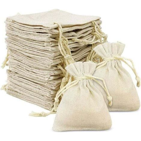 24 kleine Stoffbeutel, 8 x 10 cm Baumwollbeutel, Jutebeutel mit Kordelzug, wiederverwendbare Leinenbeutel für Hochzeiten, Partys, Stoffbeutel für Schmuck, Süßigkeiten (1/4)
