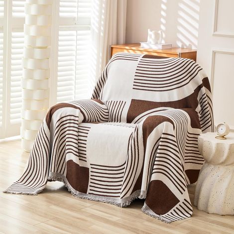 1 Housse de Fauteuil, Chenille, Franges, Lavable, Protection, Salon