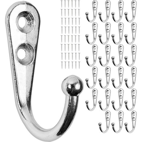 Crochet à Visser - 24 Pièces - Métal Argenté - Charge Lourde - Porte Vestiaire Salle de Bain Cuisine - 42x27x13 mm (1/5)