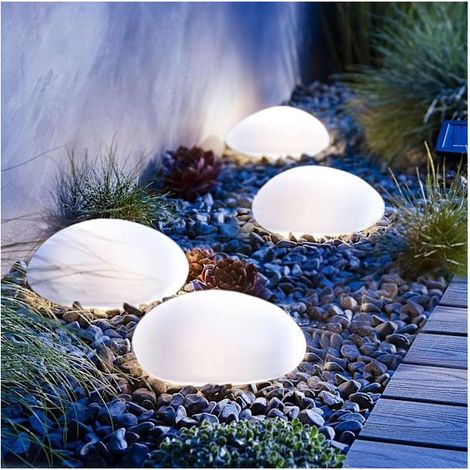 Ensemble de 4 lampes solaires d'extérieur étanches, pierres solaires décoratives pour jardin, avec LED blanc froid, CJY-AquaForge