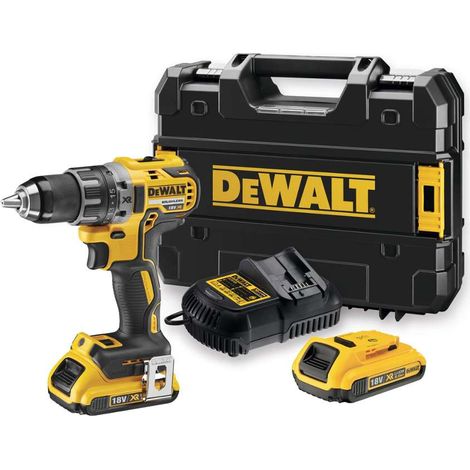 Dewalt – Perceuse-visseuse 18V avec 2 batteries 2Ah – Moteur brushless – Couple 70Nm – Mandrin 13mm tout métal – Coffret de transport TSTAK