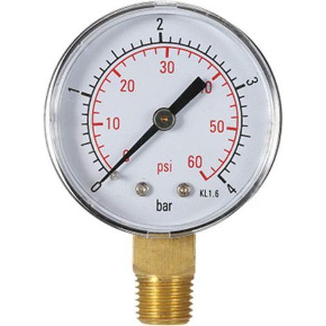 Manomètre pour eau Manomètre pour piscine 60PSI 1/4"NPT Montage inférieur, filetage en pouces Balances mécaniques Manomètre Manomètre pour eau et gaz (4 bars) (1/5)