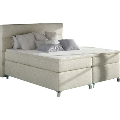Lit boxspring 160x200 tissu crème Mador (1/5)