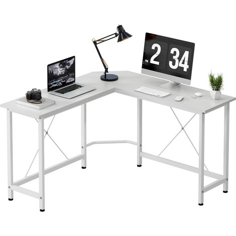 Soges Bureau en L pour la maison, bureau d'écriture robuste, table de jeu, (107 + 107) x 40 x 75 cm, blanc (1/5)