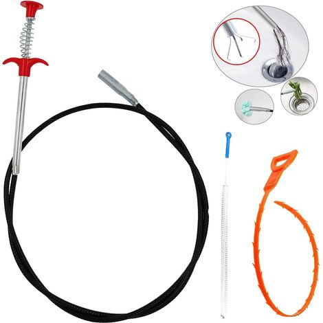 Lot de 3 Outil débouchage,Acier inoxydable,Brosse plastique,Système griffe,Cuisine Salle de bain (1/5)