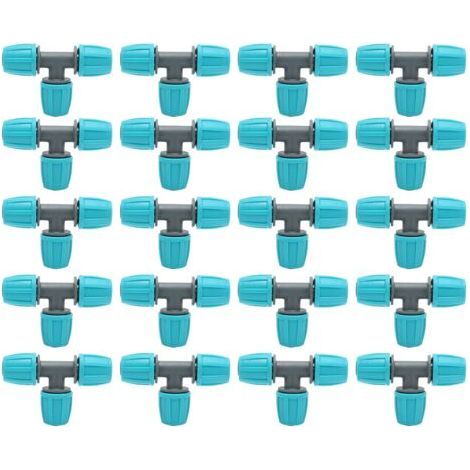 Set mit 20 T-Verbindungsrohren 16 mm aus PE – Schnellanschluss für die Bewässerung – Abmessungen 9,3 x 6 cm – Verschleiß- und korrosionsbeständig (1/5)