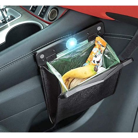 Sac poubelle de voiture en cuir PU de qualité supérieure avec lumière LED et fermeture magnétique, vendu avec une boîte à mouchoirs et 30 sacs poubelle intérieurs jetables, poubelle étanche pour véhic