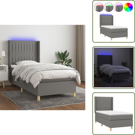 Sommier à lattes de lit matelas LED Gris foncé 90x190cm Tissu - Sommier Tapissier - Lit Plateforme - Lit Avec Rangement - Tête De Lit Ajustable - Éclairage Led (1/5)