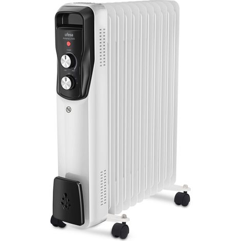 Radiateur d'Huile, 11 Éléments, 2500W, Thermostat Métallique Réglable, Poignée de Transport et Roues, Blanc. (1/2)