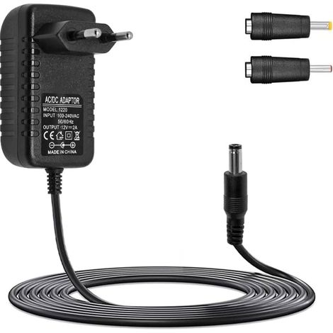 Adaptateur Secteur 12V 2A Universel, Transformateur AC 220V vers DC 12V Chargeur, Alimentation 24W avec Fiche 5.5mmx 2.1mm 1M Fil, 2 DC Courantes, pour Caméras CCTV, Bandes LED, Routeurs Et A (1/5)