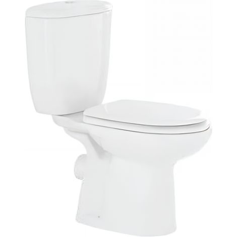 Pack WC Aveiro au sol blanc – Sortie horizontale, entrée latérale – Cuvette avec bride, réservoir double chasse 3/6L – Abattant thermoplast – Sanindusa