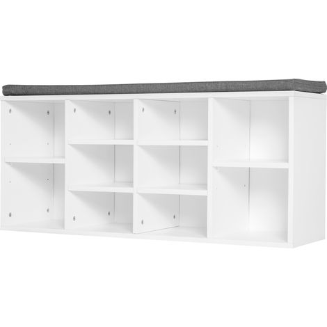 Scarpiera Panchina 8-10 Paia di Scarpe Ripiani Regolabili, Legno, Bianco, 104 x 30 x 48 cm