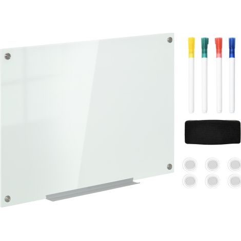Whiteboard Magnettafel 90x60cm mit 4 Stiften 6 Magneten 1 Schwamm und Ablage, Staffelei Glastafel für Wandmontage
On-Site