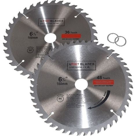Circular Saw Blades 160mm x 20mm TCT Tungsten Carbide Teeth 36 and 48 Tooth Twin Pack (1/2)