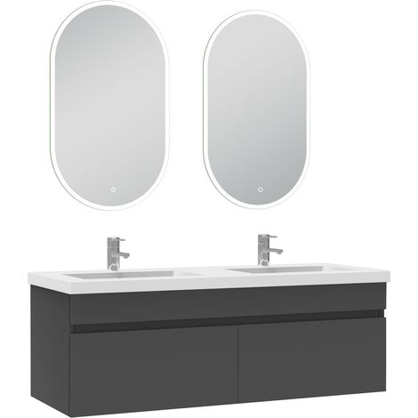 Océan meubles double vasque 120cm vasque + miroir lumineux Anthracite (1/4)
