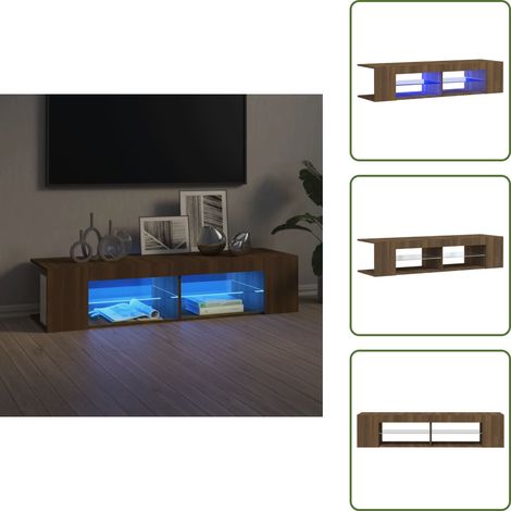 Almacenamiento para TV - vidaXL Mueble de TV con luces LED marrón roble 135x39x30 cm -