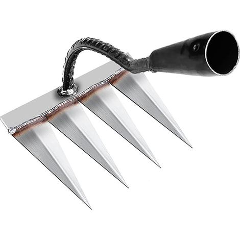 Rateau Jardin, Outillage de Jardin, Rateau de Désherbage Outils Jardinage, Rateau Gazon Scarificateur Manuel 4 Dents en Acier, Houe Jardinage, pour Désherbage/Ameublissement du Sol/Semis (sans Bâton)