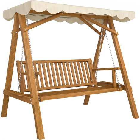 Dondolo da Giardino Stile Classico Legno Massello di Pino Conforme alle Norme di FS Tettuccio Parasole in Tessuto di Poliestere con Rivestimento di PA 162x130x185cm 240kg