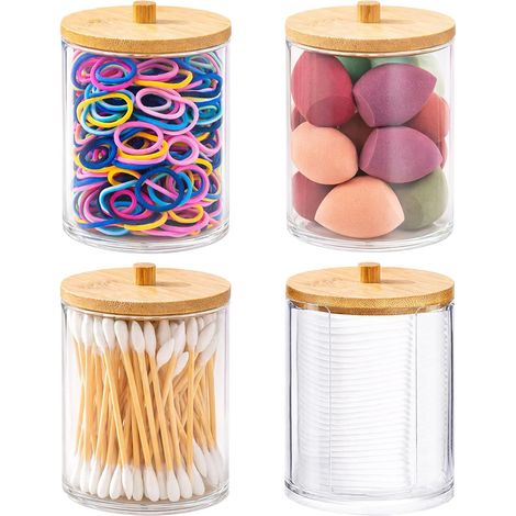 4 Pièces Boite Coton Tige, Acrylique Transparent Empilable, Distributeur Salle De Bain Maquillage