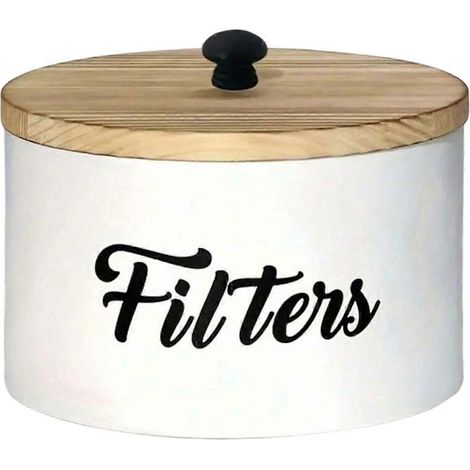 Weißer Aufbewahrungskorb für Kaffeefilter in einer Holzkiste, Accessoire für die Kaffeebar. (1/5)