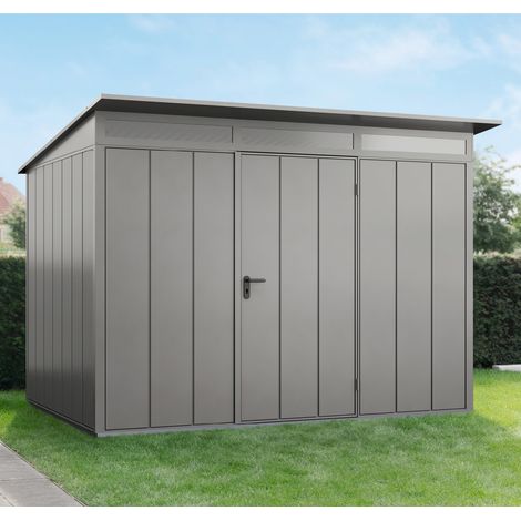 Hörmann Ecostar Metall-Gerätehaus Elegant mit Pultdach Typ 3, 313 x 283 cm, graualuminium, 7,2 m², 1-flüglige Tür