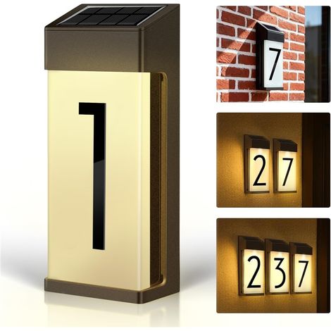 Numéro de maison solaire n° 1, plaque d'adresse de 20 cm en aluminium et verre étanche (1/5)