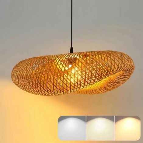 Suspension LED en bambou tressé - 60 cm, plafonnier rétro, éclairage décoratif pour la maison, convient au salon et à la salle à manger. (1/5)