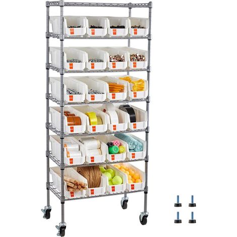 Pour garage, bureau ou salle de classe, étagère de rangement facile à déplacer avec 24 bacs et 2 freins (1/5)