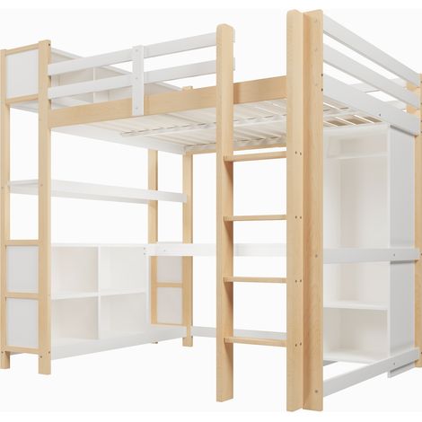 CAIziLit mezzanine 140x200 avec bureau, étagères et rangement, sans matelas (1/5)