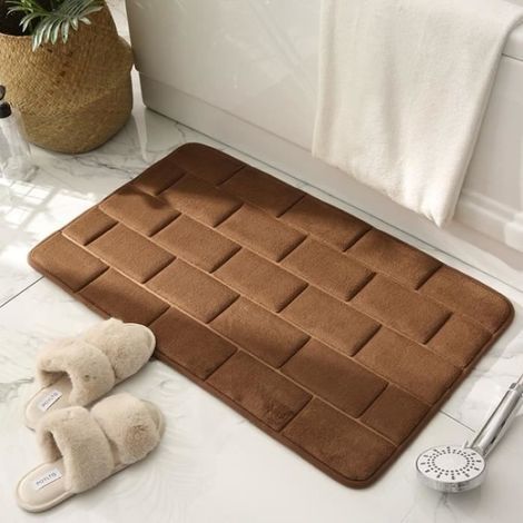 Tappetino assorbente per bagno/cucina con motivo a mattoni 3D (marrone) 40 x 60 cm - Marrone (1/4)