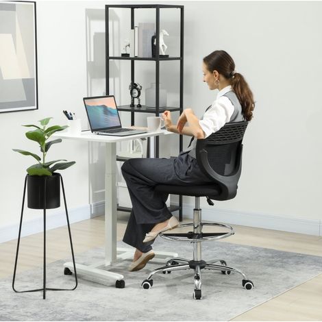 Silla de oficina alta ajustable, asiento acolchado, reposapiés, negra HAVRYA (1/3)