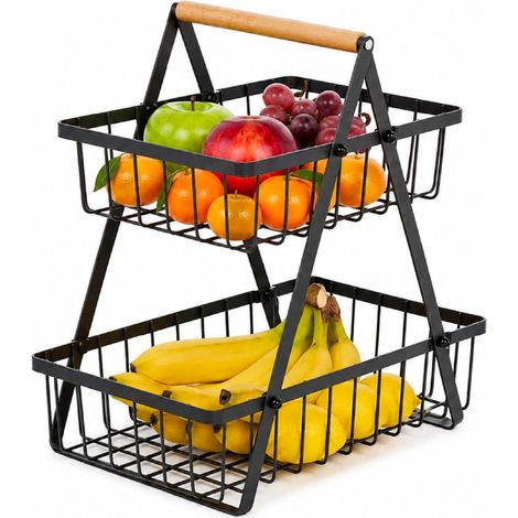 Porte-fruits 2 niveaux - Panier de fruits et légumes détachable - Panier à pain, porte-légumes - Rangement cuisine - Maison et bureau - Tournevis inclus (1/5)