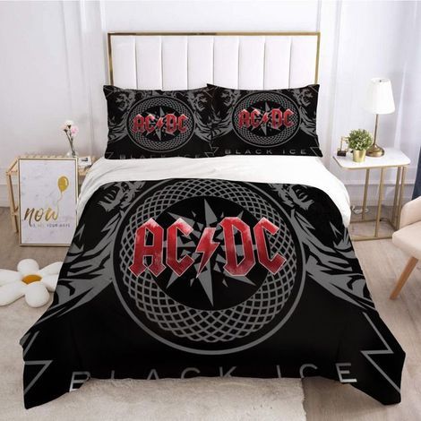 KLVGTIFS PU - ACDC Mehrfarbiges 3-teiliges Bettwäscheset 200x200 cm mit 2 Kissenbezügen 50x75 cm, superweiche Mikrofaser - Stil J2 (1/5)