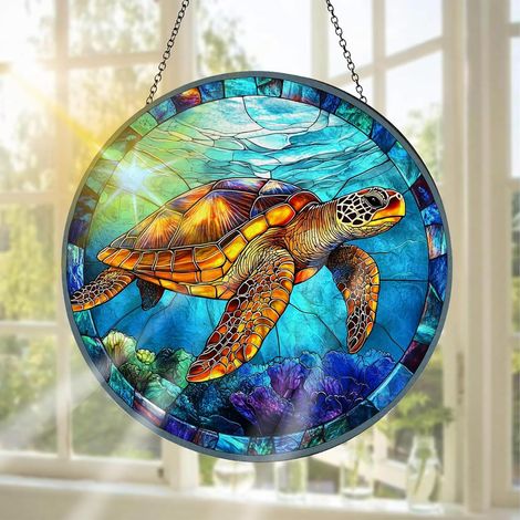 1 Attrape-soleil,Vitrail,Tortue,20x20cm,Décoration,Fenêtre,Jardin (1/5)