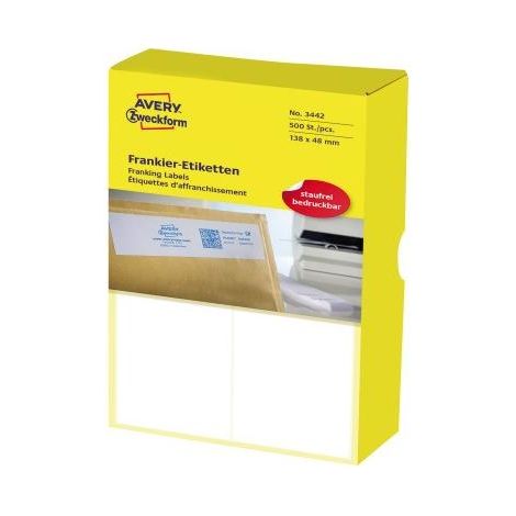 Avery Zweckform 3442 Frankier-Etiketten, 138 x 48 mm, 1 Pack/500 Etiketten, weiß (1/3)