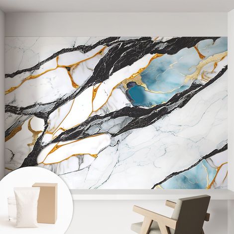 Tapete Vliestapete mit Kleber für Wohnzimmer Schlafzimmer Küche - Wanddekoration Eleganter Marmor 152x104 cm (1/5)