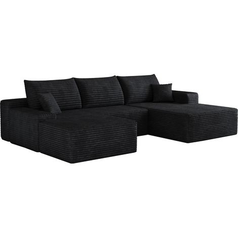 Divano angolare modulare nero 270 cm con chaise longue a L, seduta profonda, pronto all'uso (1/5)