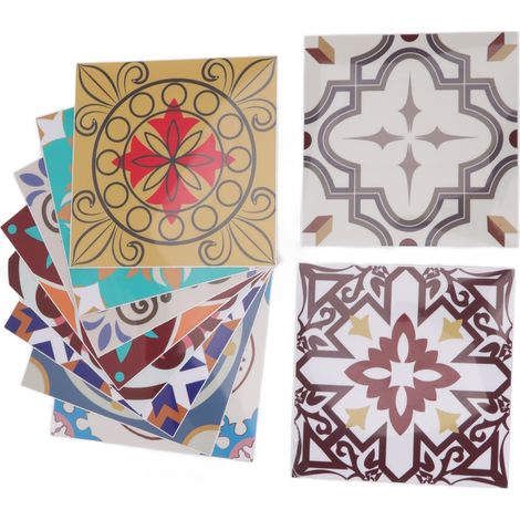 Lot de 10 stickers carrelage adhésifs épais en PVC, imperméables et anti-huile, style marocain, 15 x 15 cm, pour murs, escaliers et cuisine. (1/5)