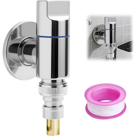 Robinet d’arrêt automatique pour machine à laver - Équerre en acier inoxydable avec noyau en laiton, robinet durable pour machine à laver raccord G1/2, idéal cuisine salle de bain logement (1/5)