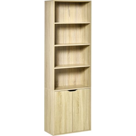 Bibliothèque étagère 180 cm armoire 2 portes KERRY effet bois clair (1/5)