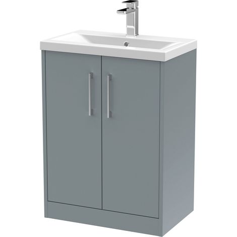 Hudson Reed Juno Floor Standing 2-Door Vanity Unit with Basin 1 600mm Wide - Coastal Grey (1/5)