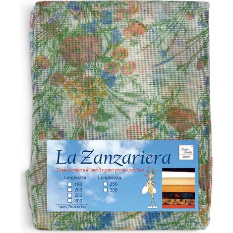 Tenda Zanzariera Papaveri 150x250 cm, Rete Anti Insetti 100% Poliestere, Occhielli Acciaio, Ganci Inclusi