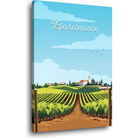 Tableau sur toile illustration vignes Bordeaux 30x45 cm - Impression sur Toile Murale Décorative - Image imprimée en HD sur Toile - Toile sur Châssis en Bois FSC - Fabriqué en France (1/5)