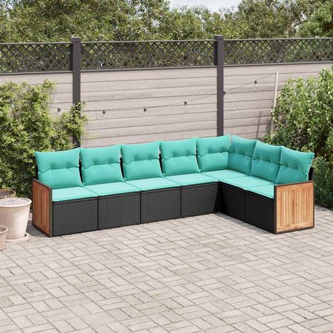 vidaXL Conjunto de sofá de jardín de 7 piezas con cojines, de poliratán negro (1/5)