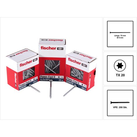 fischer Power-Fast II 5,0x70 SK blvz TG TX 50 100 Stk