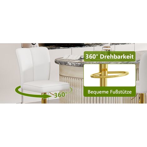 Höhenverstellbarer Barhocker im 2er-Set, 360° drehbar. Luxuriöser Barhocker im Weiß-Gold-Design aus wasserabweisendem PU-Leder, geeignet für Kücheninseln. Verschiedene Farben erhältlich. (1/5)