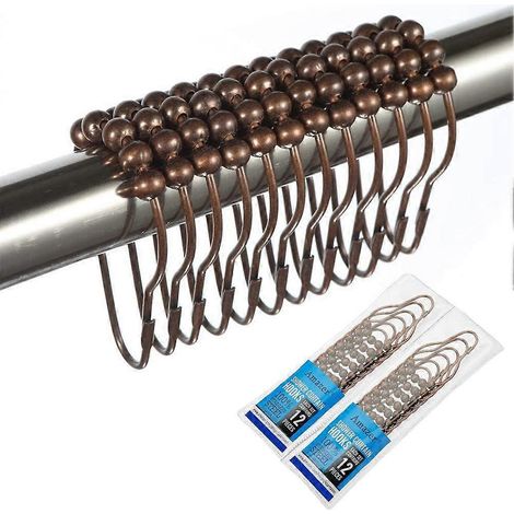 Lot de 24 anneaux et crochets pour rideau de douche, en acier inoxydable antirouille, couleur bronze.